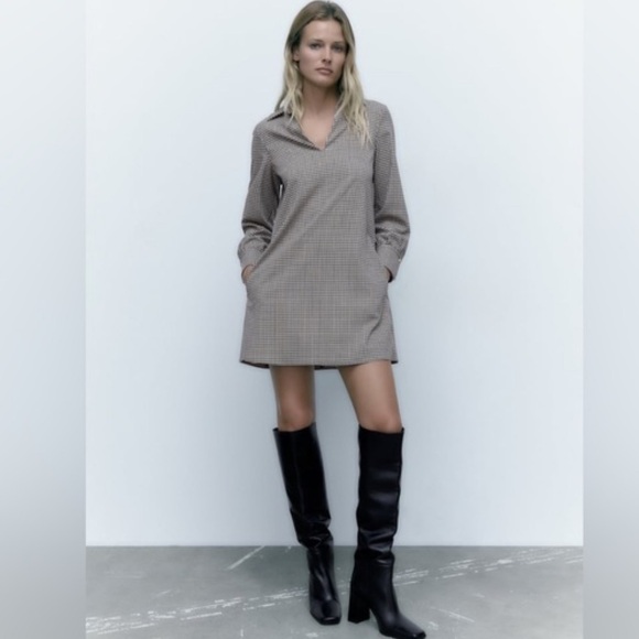 Zara Collared Plaid Mini Dress - Picture 1 of 5